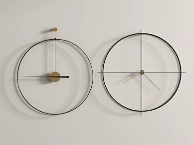 Modern Minimalist Wall Clocks With Black Frames And Gold Accents On White Wall 3d model