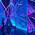 Elevator Corridor With Neon Blue And Pink Lights And Geometric Lines Design