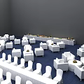Conference Hall Seating Layout With White Seats And Blue Background Design 3d model