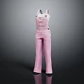 Pink Wide Leg Overalls With White Vest Casual Fashion Clothing Design 3d model