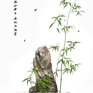 Bamboo Zen artistic conception mountain stone bamboo forest dragonfly bonsai landscape 3d model