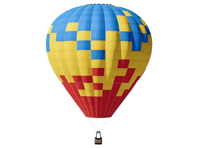 Vibrant Blue Yellow Red Checkerboard Pattern Hot Air Balloon in Flight 3d model