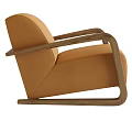 Modern Tan Leather Upholstered Armchair With Curved Solid Wood Frame For Cozy Home Lounge Space