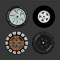 Various Car Tires With Different Alloy Rims And Tread Patterns 3d model