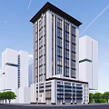 Modern High Rise Office Building Featuring Glass Facade And Green Tree Surroundings 3d model