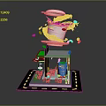 Miniature Coffee Shop Model With Overhead Spilled Coffee Cup And Scattered Beans