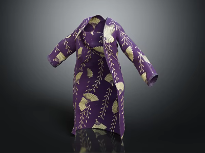Elegant Purple Robe Featuring Gold Ginkgo Leaf Ornate Pattern Design 3d model