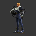 3D Sci Fi Character With Blonde Hair Blue White Costume Mechanical Equipment Front Back View