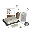 Decorative Ornament Set With Tray Books Vase Dried Flowers And Clock For Home Decor