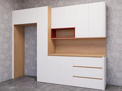 Modern White Sideboard Cabinet With Wooden Top Open Shelf And Drawers 3d model