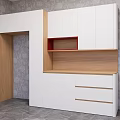Modern White Sideboard Cabinet With Wooden Top Open Shelf And Drawers