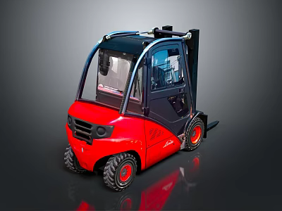 Red Industrial Forklift With Enclosed Cabin And Black Tires Design Machinery 3d model