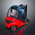 Red Industrial Forklift With Enclosed Cabin And Black Tires Design Machinery