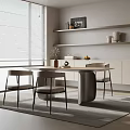 Modern Dining Table Set with Four Chairs Wall Shelves and Natural Light