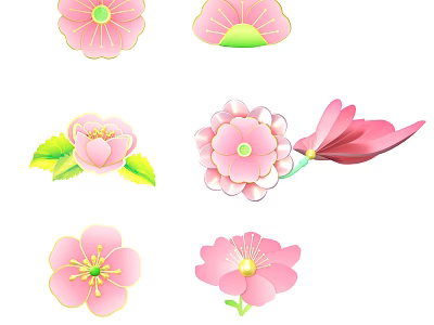 Artistic Pink Blossom Collection With Various Petals Leaves And Floral Details 3d model
