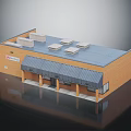 Single Story Brick Building With Blue Roof White Units Front Awning And Entrance Hardware Sign