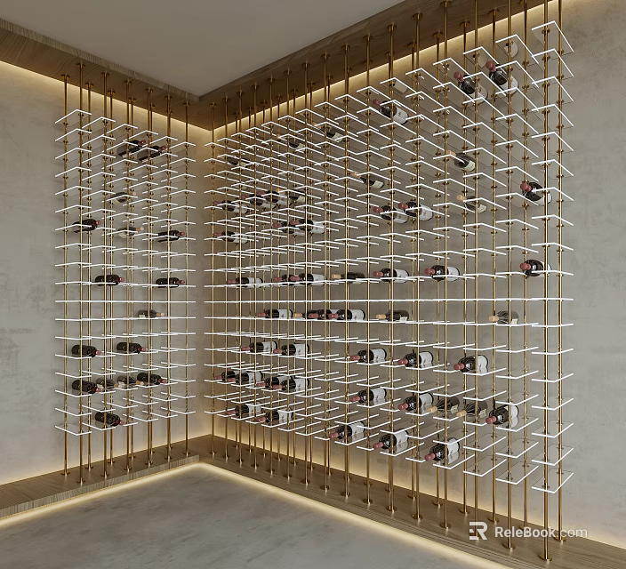 Modern Elegant Wine Cabinet with Grid Shelves for Wine Bottle Display in Contemporary Interior 3d model 