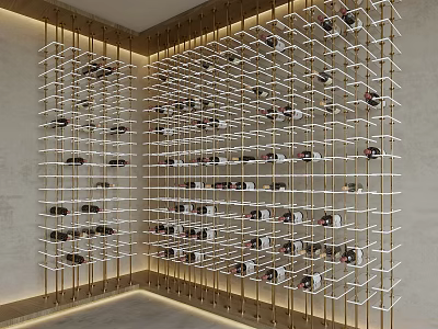 Modern Elegant Wine Cabinet with Grid Shelves for Wine Bottle Display in Contemporary Interior 3d model