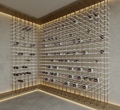 Modern Elegant Wine Cabinet with Grid Shelves for Wine Bottle Display in Contemporary Interior 3d model