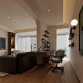 Modern Living and Dining Room Interior Design With Leather Sofa Wooden Floor And Large Window View