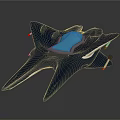 Futuristic Blue Spaceship With Streamlined Design Transparent Cockpit And Red Indicator Lights