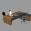 Modern Wooden Office Desk Featuring Computer Monitor Keyboard Mouse and Black White Office Chairs