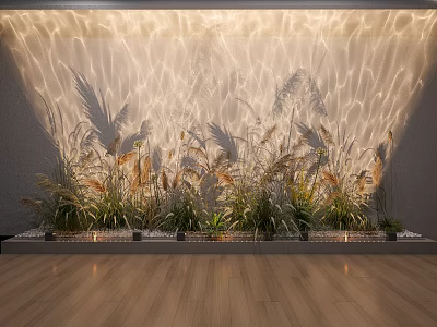 Decorative Lights Creating Water Ripple Patterns On Wall With Plants And Wooden Floor 3d model