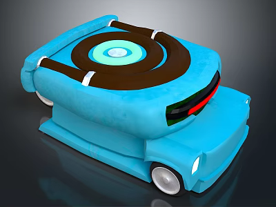 Cartoon Blue Car With Brown Spiral Top Black Front And White Wheels 3d model