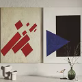 Abstract Art Paintings With Red Blue Geometric Shapes And Wall Decor Elements 3d model