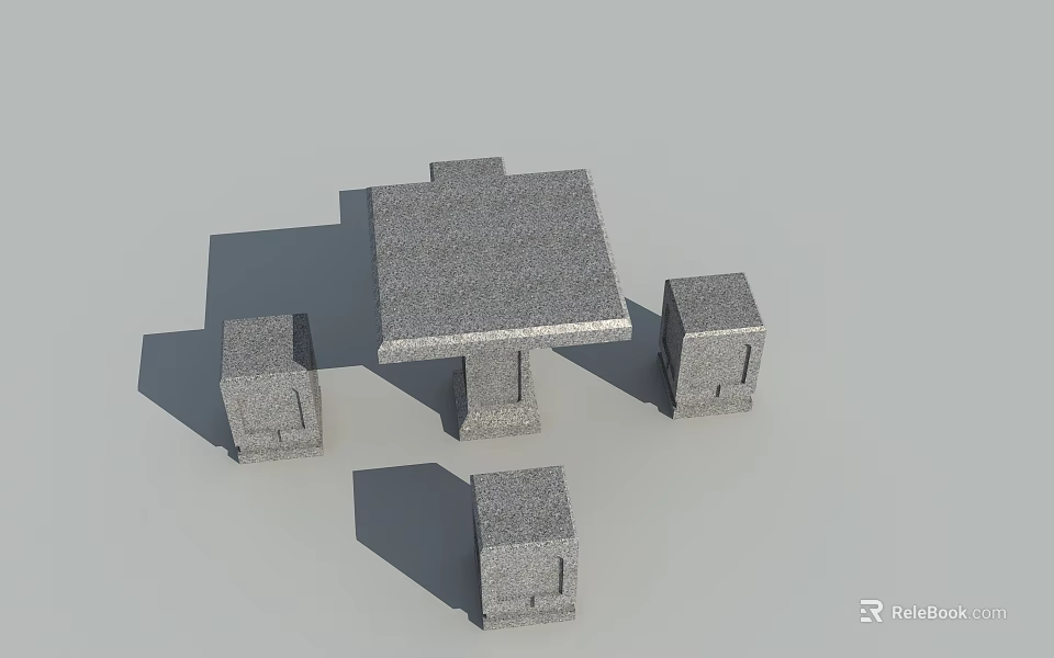 Square Outdoor Table With Stone Surface And Four Chairs For Outdoor Garden Setting 3d model 