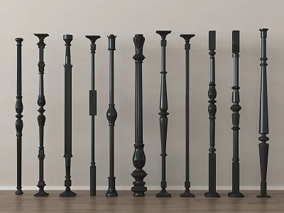 Black Balusters With Various Designs For Staircase Railing System 3d model