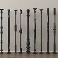 Black Balusters With Various Designs For Staircase Railing System 3d model