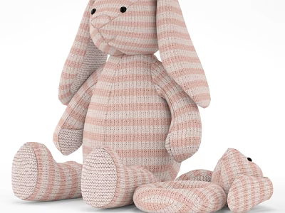 Knitted Pink And White Stripe Rabbit Plush Toy With Long Ears And Small Parts 3d model