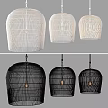 Modern Black And White Cage Like Pendant Lights With Wire Mesh Design And Bulbs