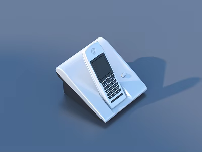 White Landline Phone With Display Screen And Keypad On Blue Background Base 3d model