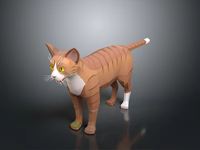 Origami Brown Striped Cat With White Belly Paws And Green Eyes 3d model