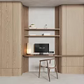 Modern Embedded Desk Desk Chair Wooden Desk Embedded Desk Single Chair Desktop Computer Desk Lamp Book Vase Cup 3d model