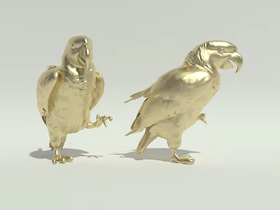Decorative Golden Bird Statues With Shiny Metallic Finish And Artistic Design 3d model