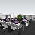 Modern Public Office Space With Open Layout Desks Computers And Green Plants 3d model