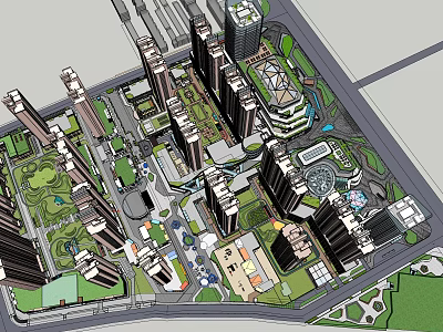 Modern Urban Development With Tall Buildings Green Spaces And Public Facilities 3d model