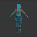 Woman With Braided Hair Wearing Orange Cardigan Black Cargo Pants And Black Boots Arms Outstretched 3d model