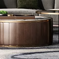 Modern Gray Sofa And Round Wooden Coffee Table Set With Throw Pillows And Armchairs