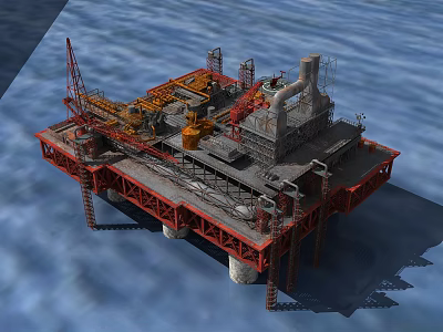 Offshore Industrial Equipment Platform Featuring Cranes Pipelines And Marine Structures 3d model