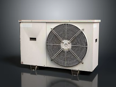 White Industrial Cooling Equipment With Large Fan Grille And Metal Support Stand 3d model