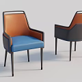 Modern Dining Chairs With Blue And Orange Upholstered Seats Black Armrest Frames 3d model