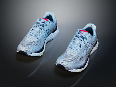 Light Blue Mesh Running Shoes With White Black Sole And Red Tongue 3d model