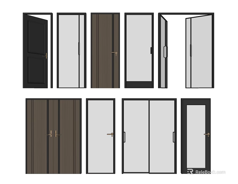 Various Swing Door Designs in Different Colors and Materials for Interior Use 3d model