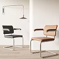 Modern Black and Brown Leather Office Chairs with Metal Frame and Armrests
