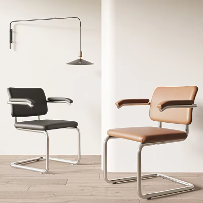 Modern Black and Brown Leather Office Chairs with Metal Frame and Armrests 3d model