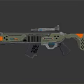 Futuristic Sci Fi Weapon With Scope Illuminated Parts And Green Orange Accents